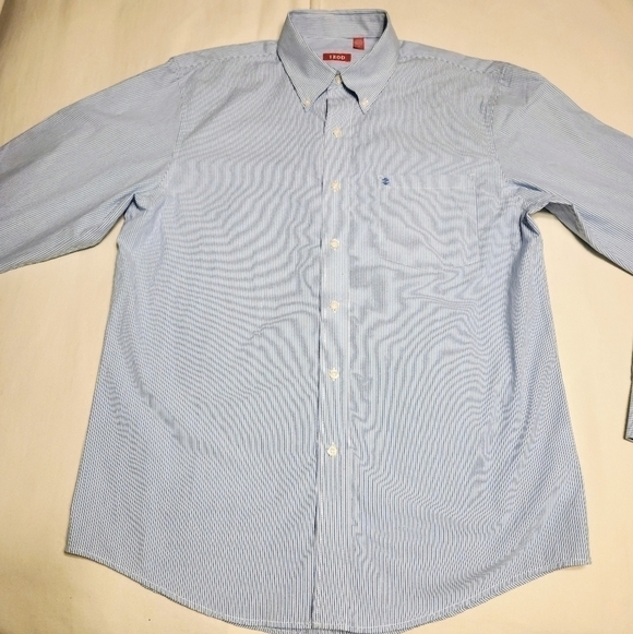 Izod Vertical Striped Mens Shirt Blue White Medium - Picture 9 of 11